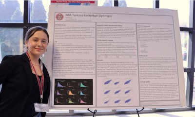 Rachel Price presenting her NBA Fantasy Basketball Optimizer project at the 2025 OSC Research Symposium
